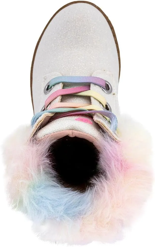 Juicy Couture Girls’ Glitter Booties – Sparkly Faux Fur Chukka Boots with Lace-Up Closure, Winter Ankle Boots for Toddler/Little/Big Kids