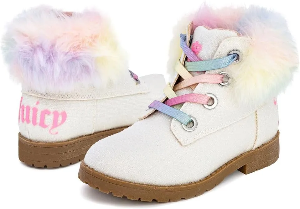 Juicy Couture Girls’ Glitter Booties – Sparkly Faux Fur Chukka Boots with Lace-Up Closure, Winter Ankle Boots for Toddler/Little/Big Kids