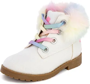 Juicy Couture Girls’ Glitter Booties – Sparkly Faux Fur Chukka Boots with Lace-Up Closure, Winter Ankle Boots for Toddler/Little/Big Kids