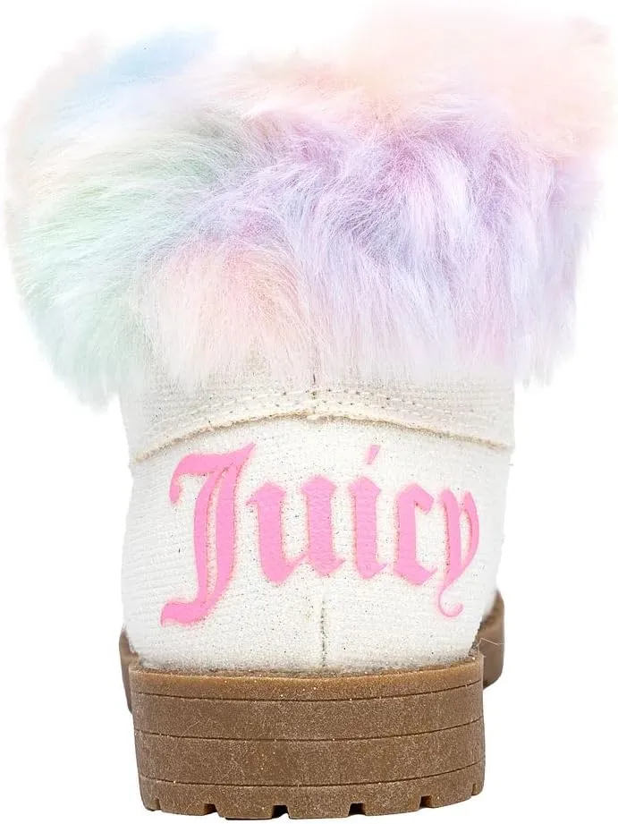 Juicy Couture Girls’ Glitter Booties – Sparkly Faux Fur Chukka Boots with Lace-Up Closure, Winter Ankle Boots for Toddler/Little/Big Kids