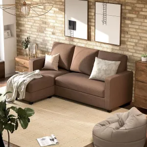 JUMMICO Convertible Sectional Sofa Couch, Fabric L-Shaped Sofa with 3 Seats, Removable Ottoman, Small Sofa for Small Apartments, Living Rooms and Offices (Deep Brown)