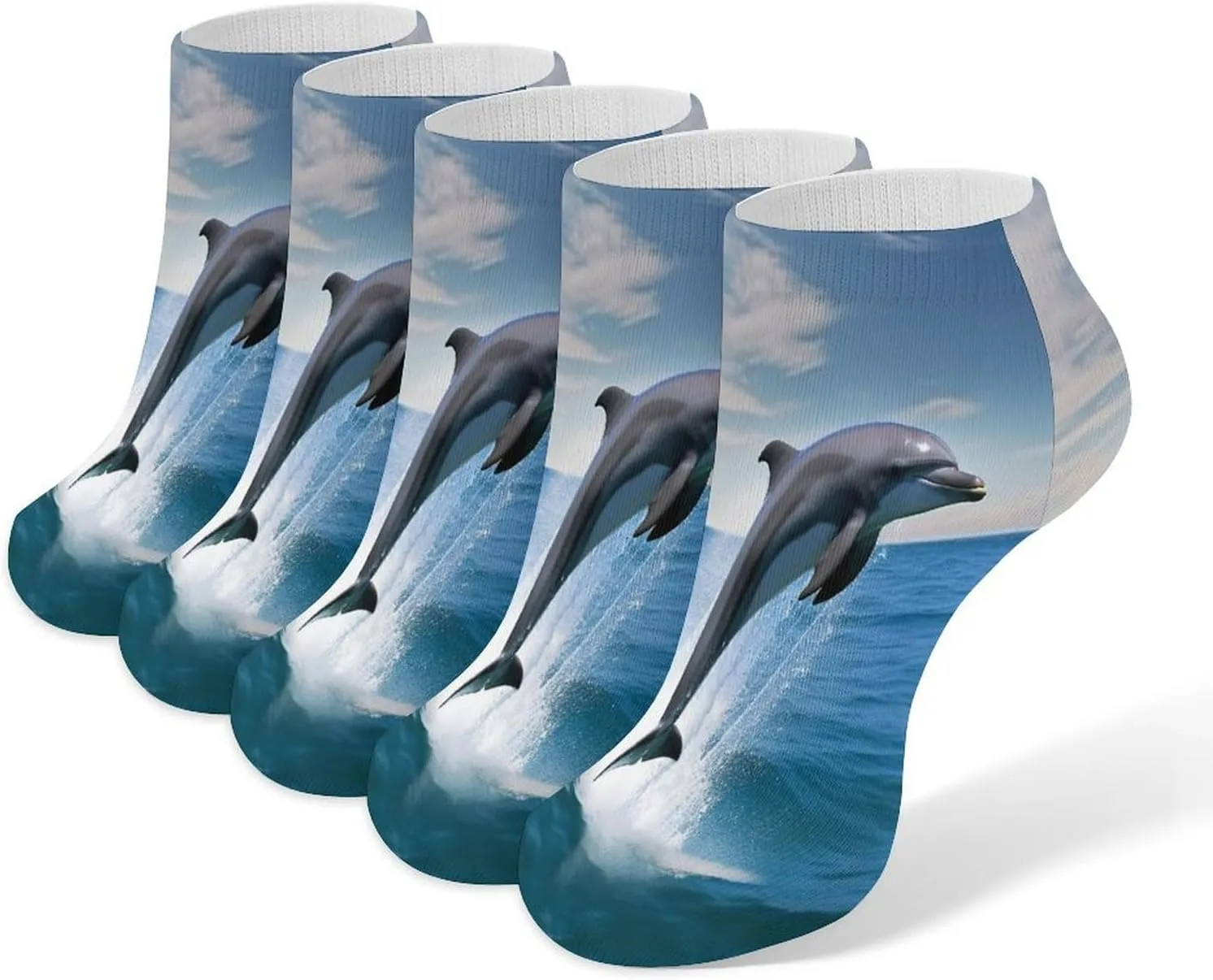 Jumping Up Dolphins Casual Socks Soft Moisture-Wicking Socks Low Cut Invisible Liner Ankle Sock (5 Pairs)