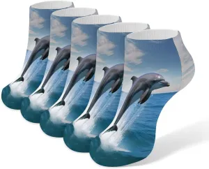 Jumping Up Dolphins Casual Socks Soft Moisture-Wicking Socks Low Cut Invisible Liner Ankle Sock (5 Pairs)