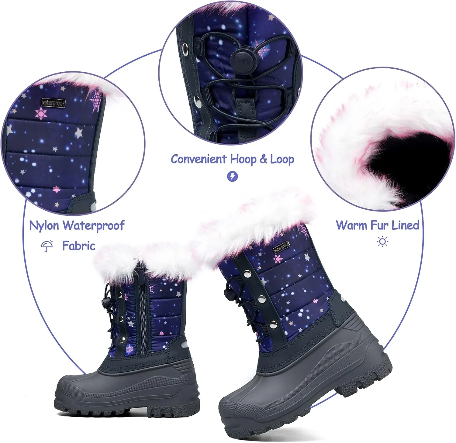 K KomForme Boys & Girls Snow Boots Insulated Fur Lined Warm Anti-Slip Waterproof Winter Boot (Toddler/Little Kid/Big Kid)