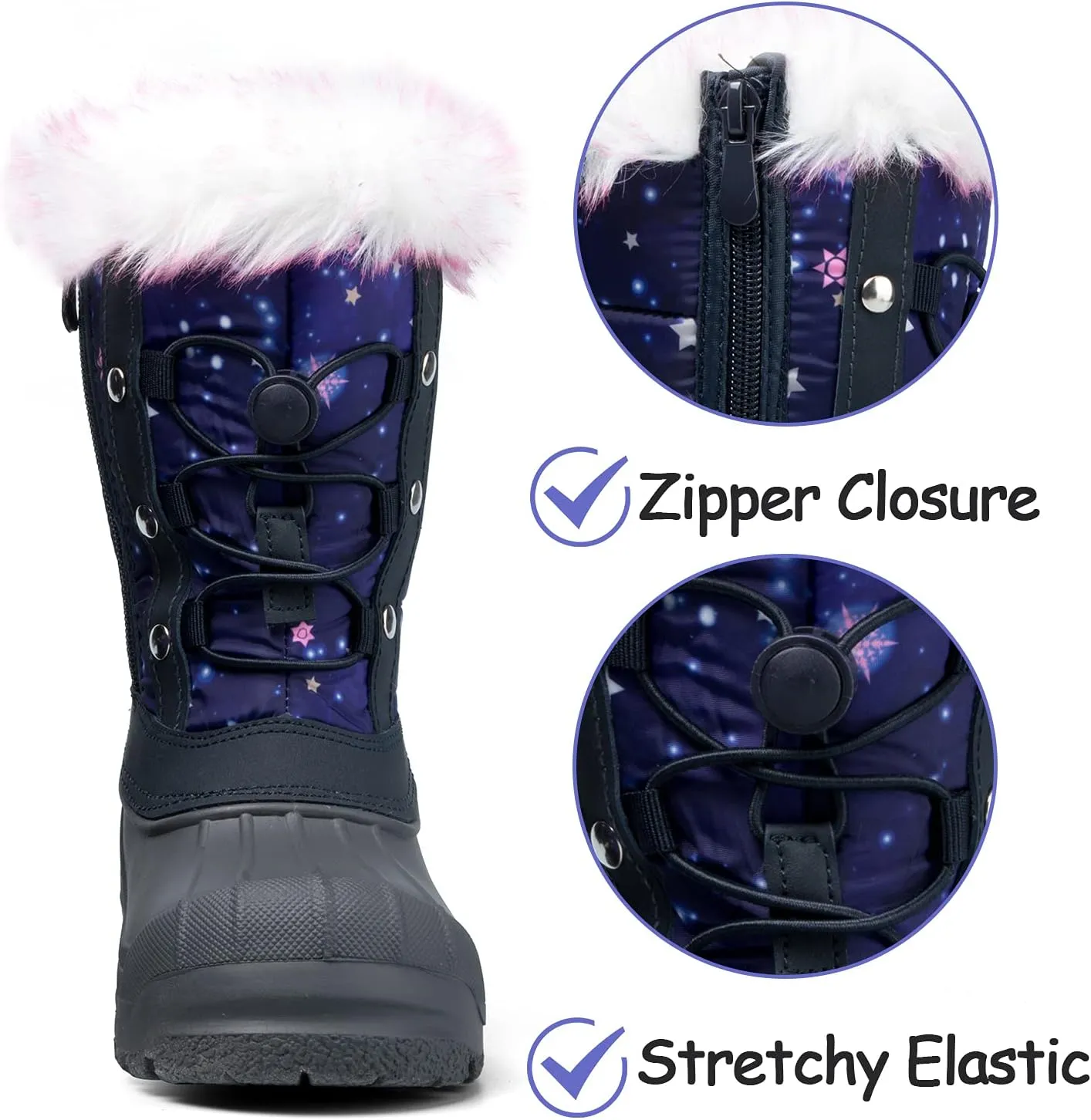 K KomForme Boys & Girls Snow Boots Insulated Fur Lined Warm Anti-Slip Waterproof Winter Boot (Toddler/Little Kid/Big Kid)