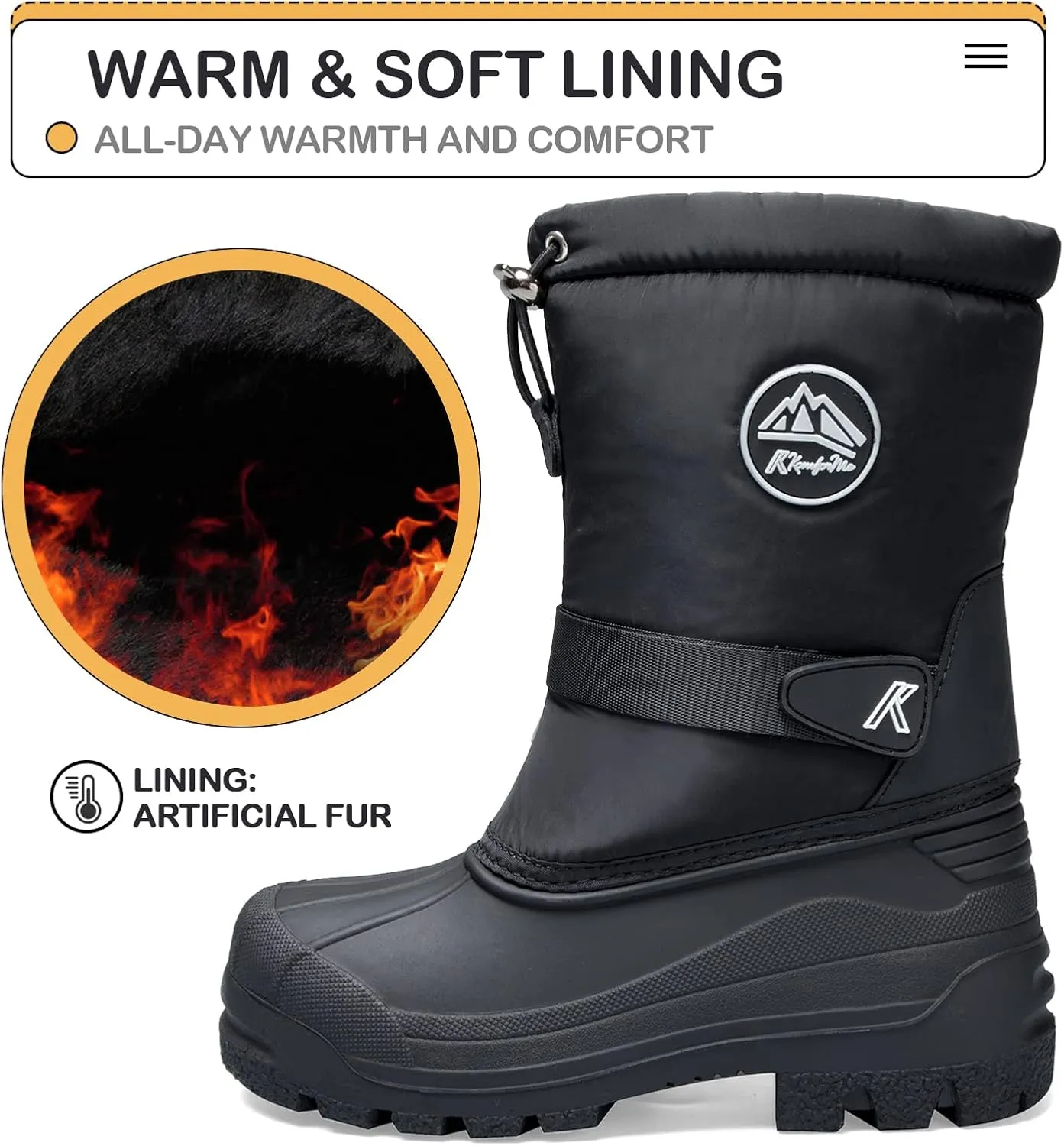 K KomForme Snow Boots for Boys & Girls Warm Waterproof Slip Resistant Winter Shoes (Toddler/Little Kid/Big Kid)