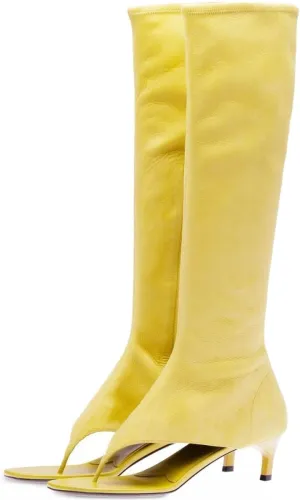 Kluolandi Women's Thong Style Open Toe Knee High Boots with Zipper Stretch Kitten Low Heel Tall Sandal Boots
