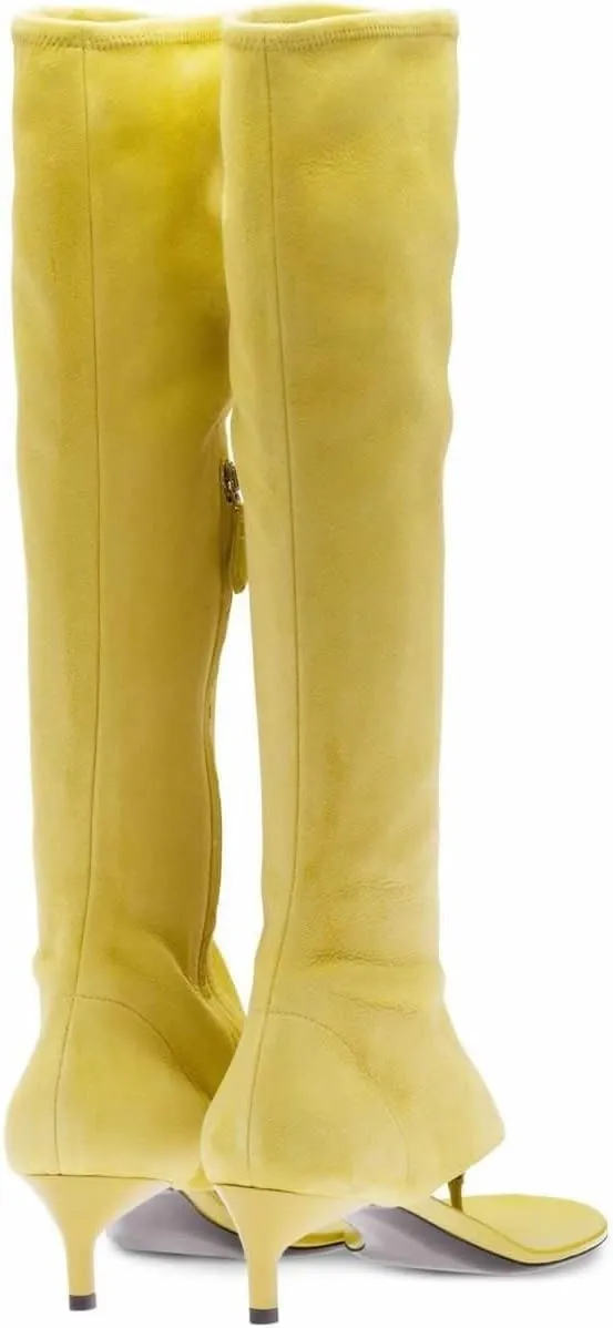 Kluolandi Women's Thong Style Open Toe Knee High Boots with Zipper Stretch Kitten Low Heel Tall Sandal Boots
