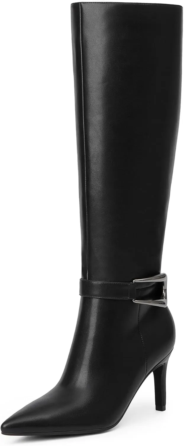 Knee High Boots Women Pointed Toe Tall Boots 3 In Stiletto High Heel Long Boots Side Zipper Dress Knee High Boots