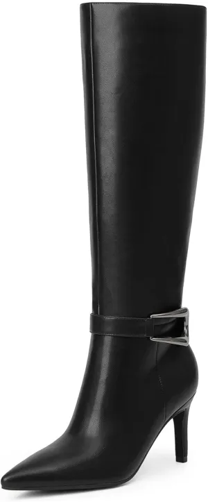 Knee High Boots Women Pointed Toe Tall Boots 3 In Stiletto High Heel Long Boots Side Zipper Dress Knee High Boots