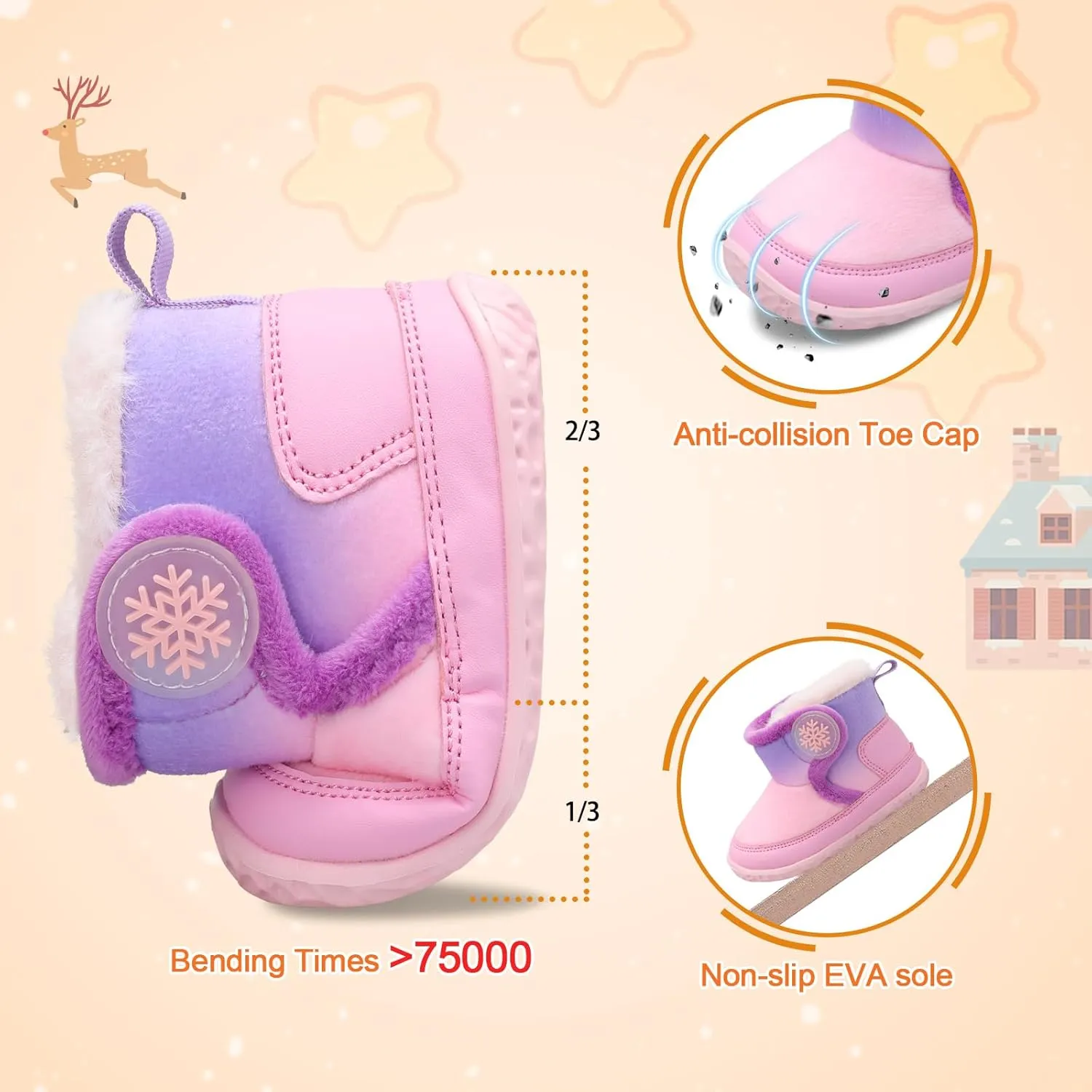 L-RUN Baby Boots for Infant Toddler Boys Girls Ankle Warm Suede Plush Lining House Slippers Little Kids Winter Shoes for Indoor Outdoor Walking