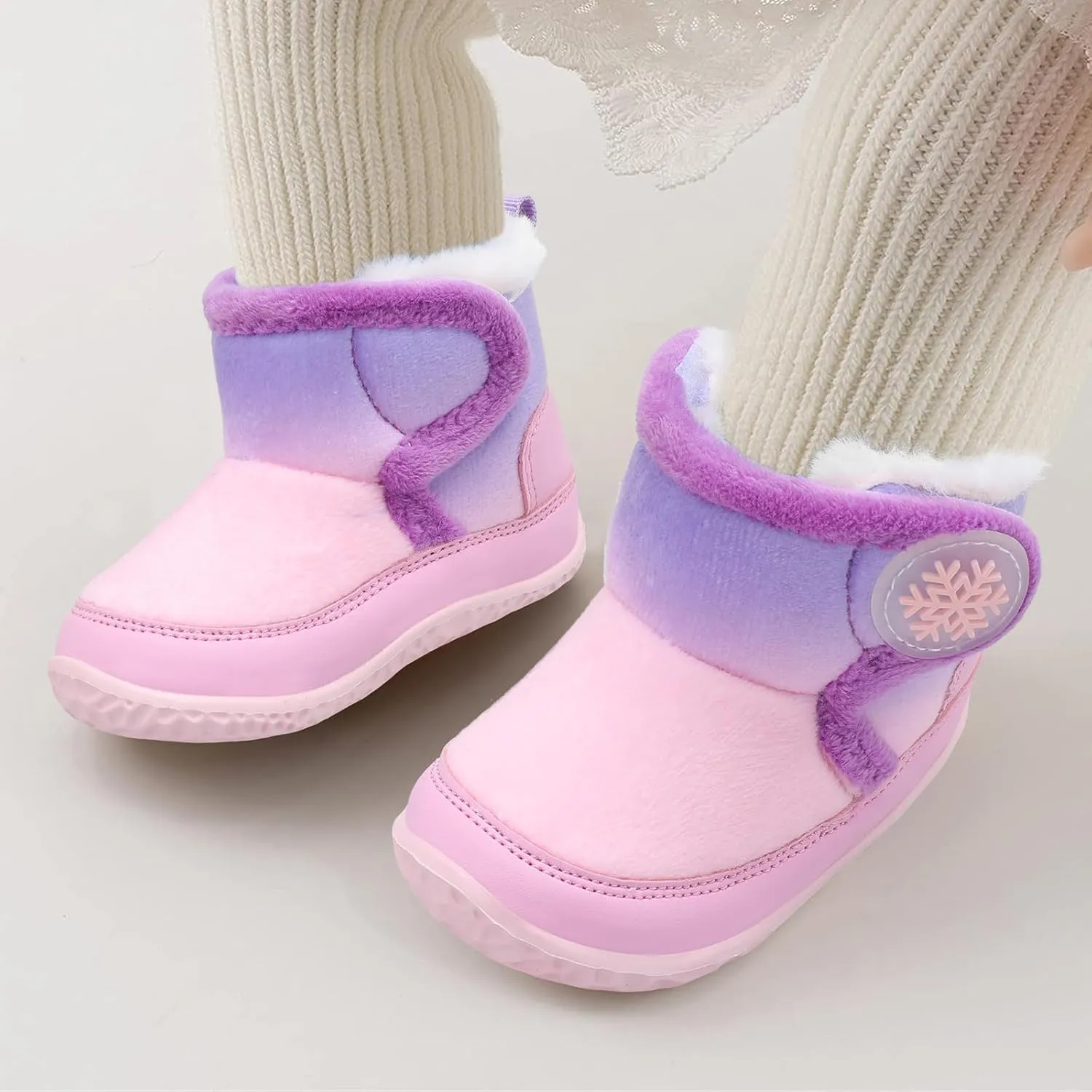 L-RUN Baby Boots for Infant Toddler Boys Girls Ankle Warm Suede Plush Lining House Slippers Little Kids Winter Shoes for Indoor Outdoor Walking