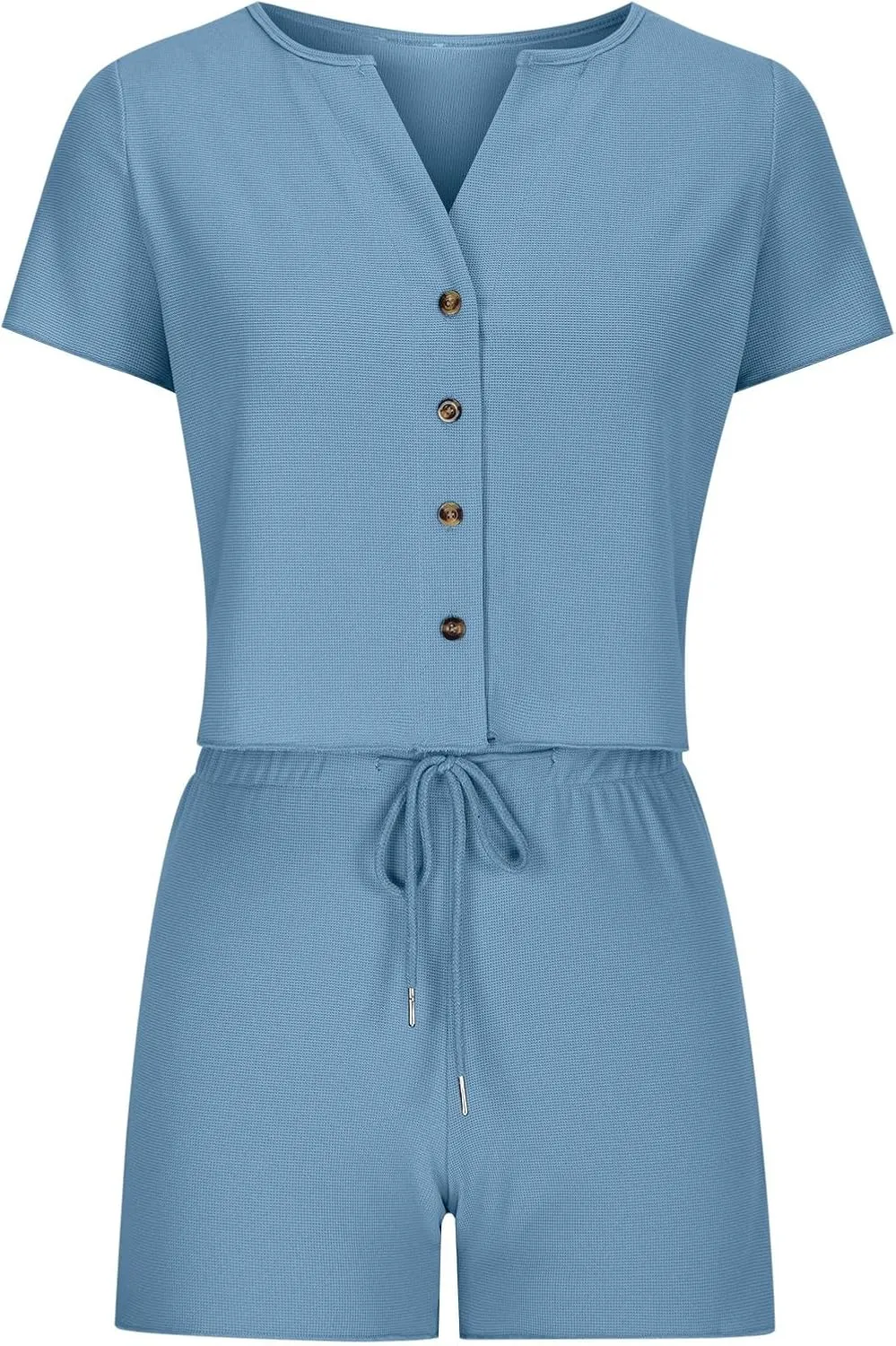 Ladies Pajamas Sets Waffle Knit Button Down 2 Piece Lounge Pjs Sets Short Sleeve Sleepwear And Drawstring Shorts Sets
