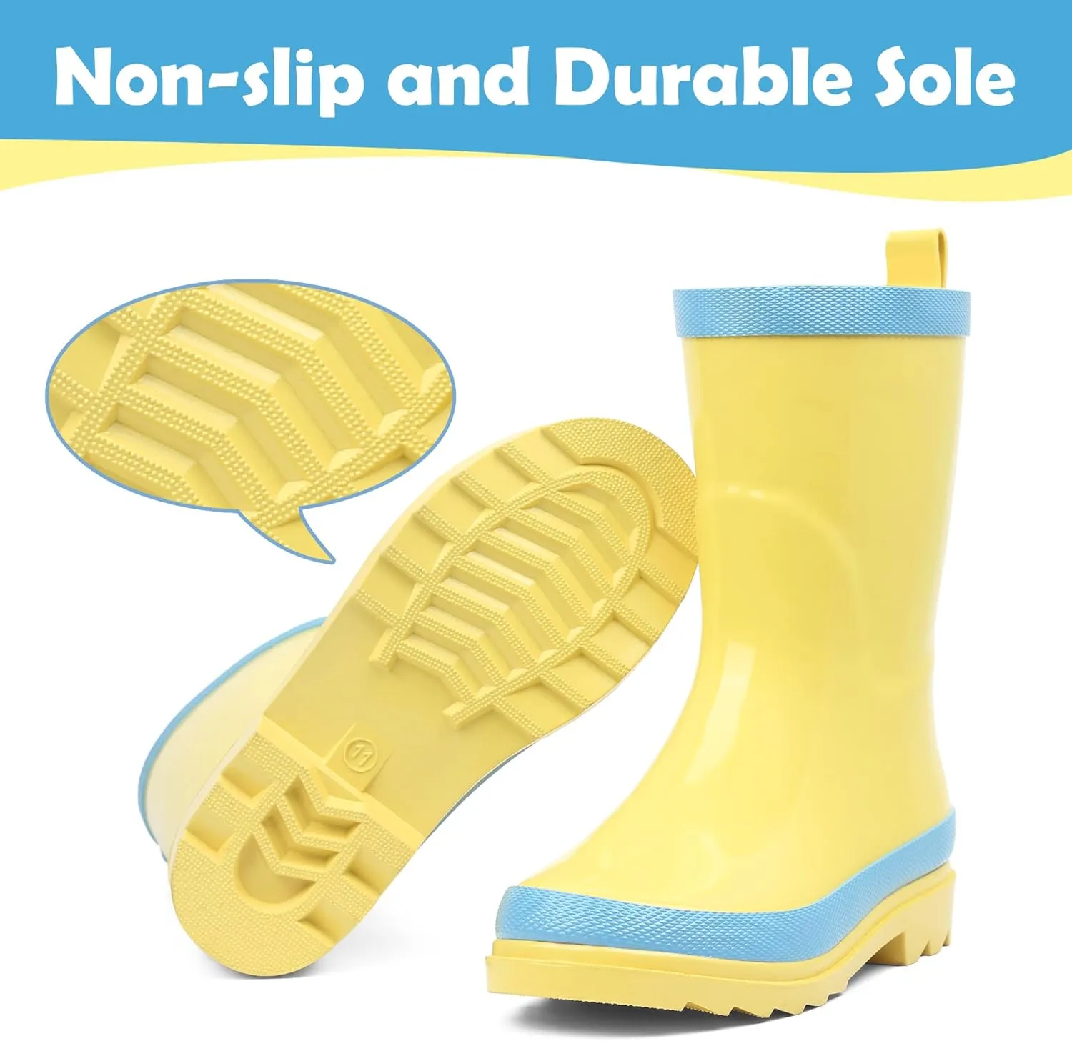 landchief Kids Rain Boots Premium Collection, Waterproof Natural Rubber Boots for Toddlers and Kids