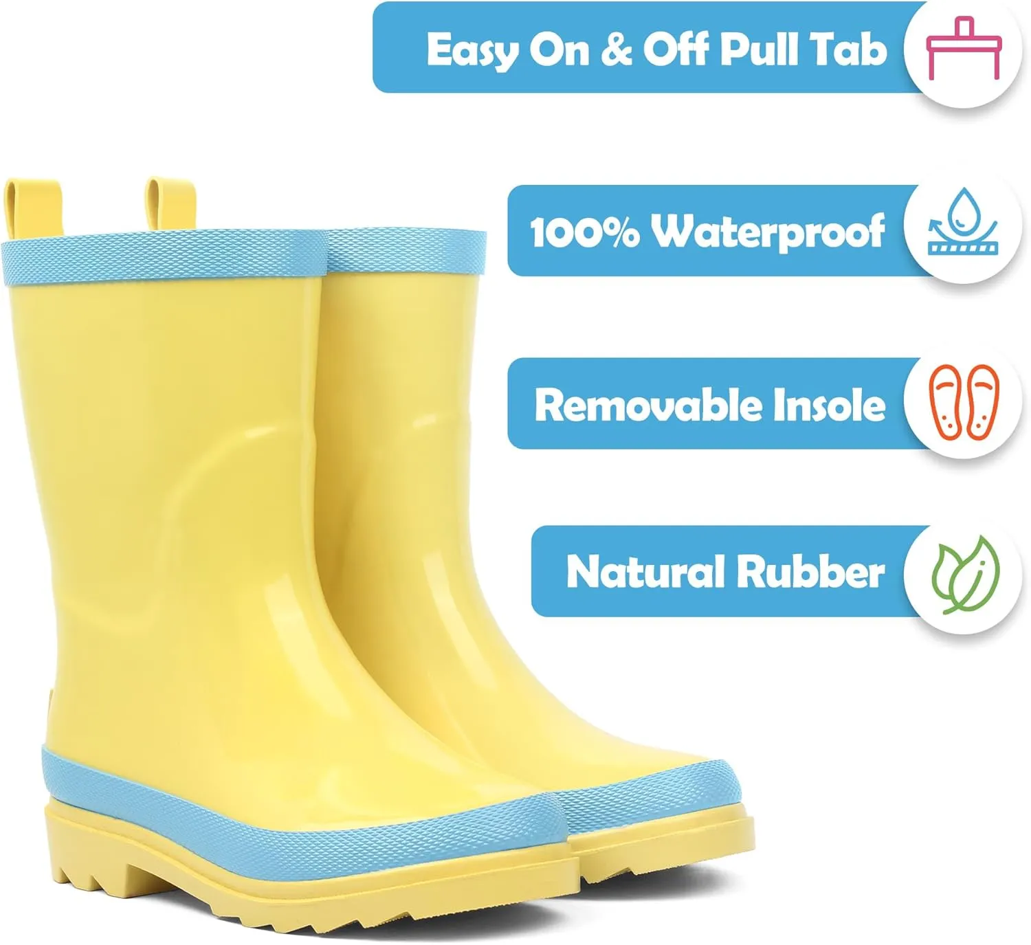 landchief Kids Rain Boots Premium Collection, Waterproof Natural Rubber Boots for Toddlers and Kids