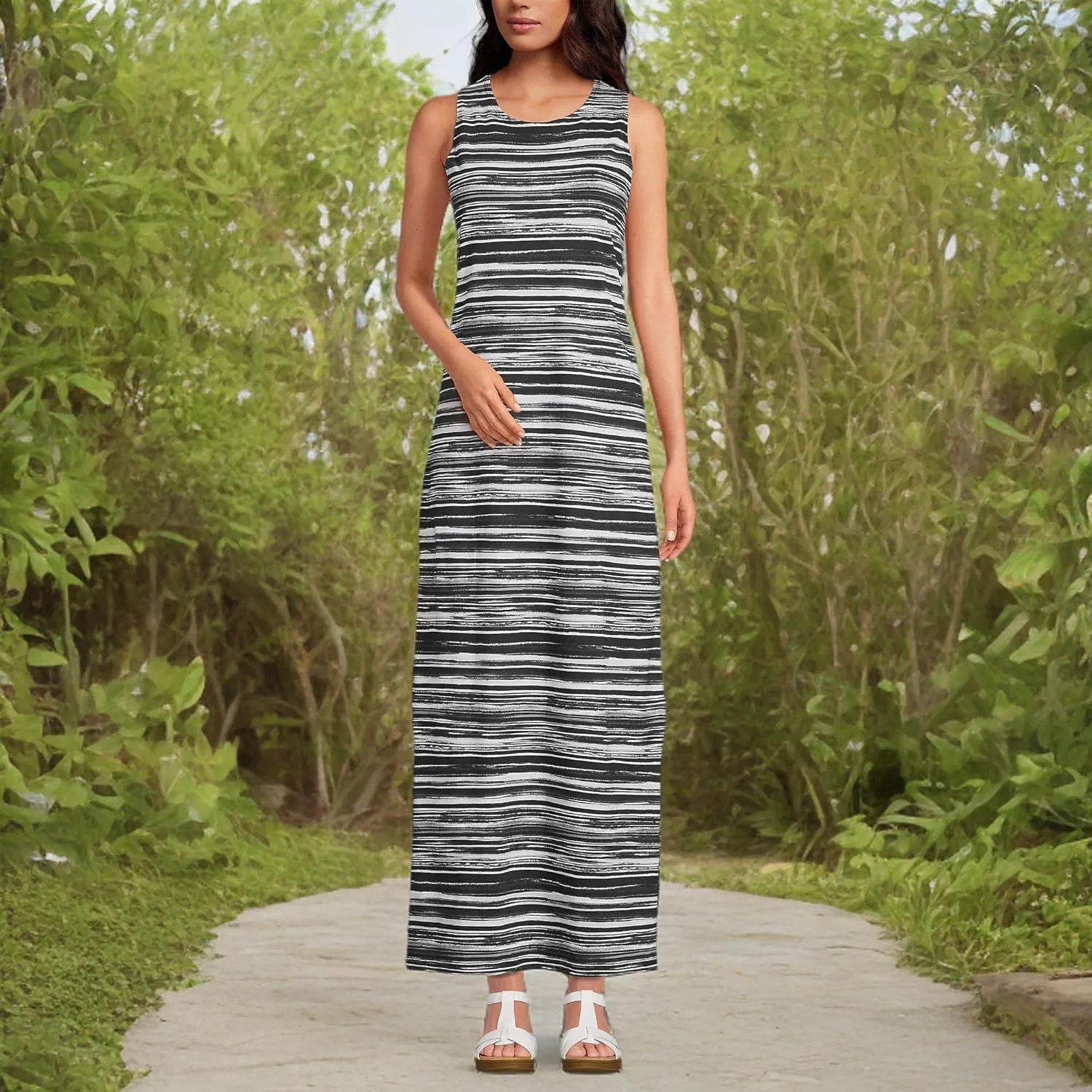 Lands' End Women's Cotton Jersey Sleeveless Swim Cover-up Maxi Dress