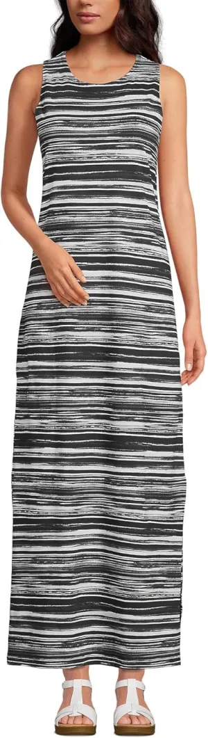Lands' End Women's Cotton Jersey Sleeveless Swim Cover-up Maxi Dress
