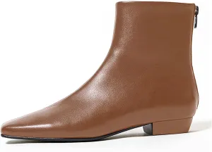 LEMUTISME Women's Stylish Square Toe Matte Leather/Suede/Animal Pattern Comfort Casual Low Flat Heel Dress Chelsea Ankle Booties