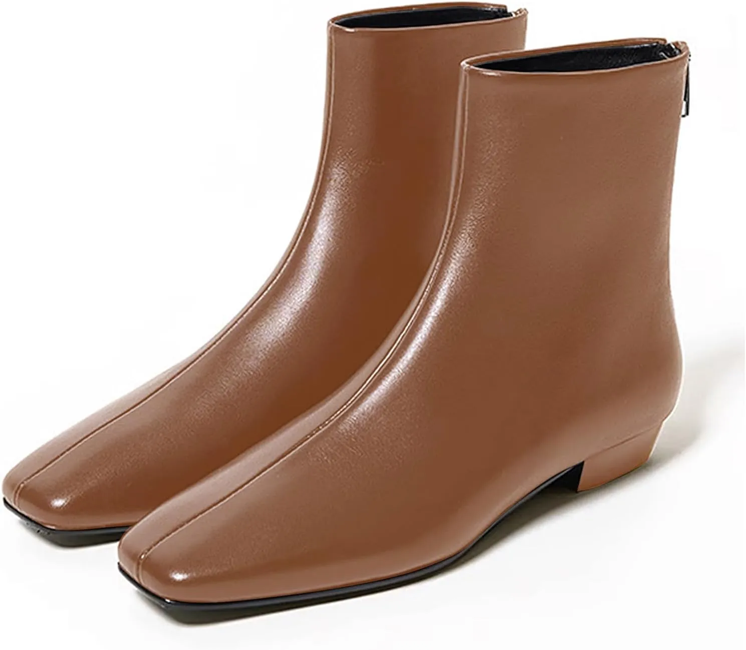LEMUTISME Women's Stylish Square Toe Matte Leather/Suede/Animal Pattern Comfort Casual Low Flat Heel Dress Chelsea Ankle Booties