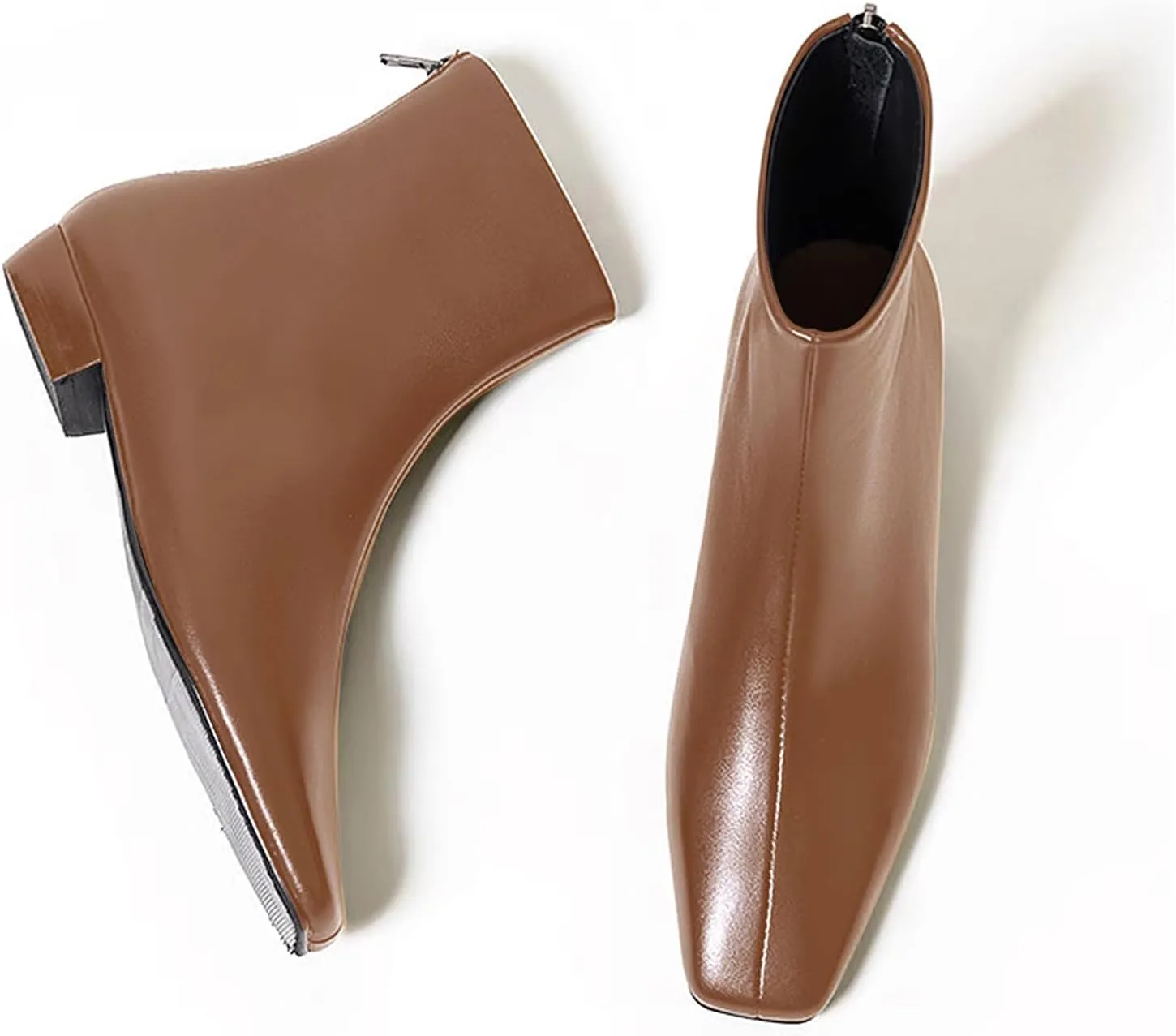 LEMUTISME Women's Stylish Square Toe Matte Leather/Suede/Animal Pattern Comfort Casual Low Flat Heel Dress Chelsea Ankle Booties