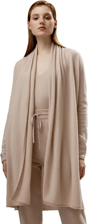 LilySilk 100% Cashmere Cardigan Elegant Pile Collar Open Front Knee Length Outwear for Autumn Women's Loose Fit Loungewear