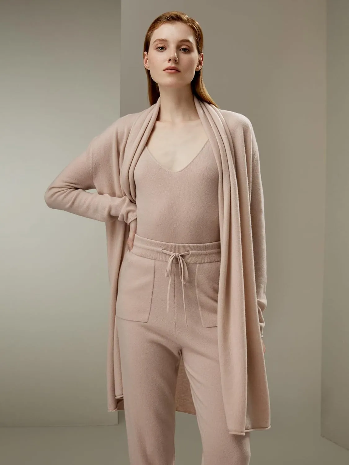 LilySilk 100% Cashmere Cardigan Elegant Pile Collar Open Front Knee Length Outwear for Autumn Women's Loose Fit Loungewear