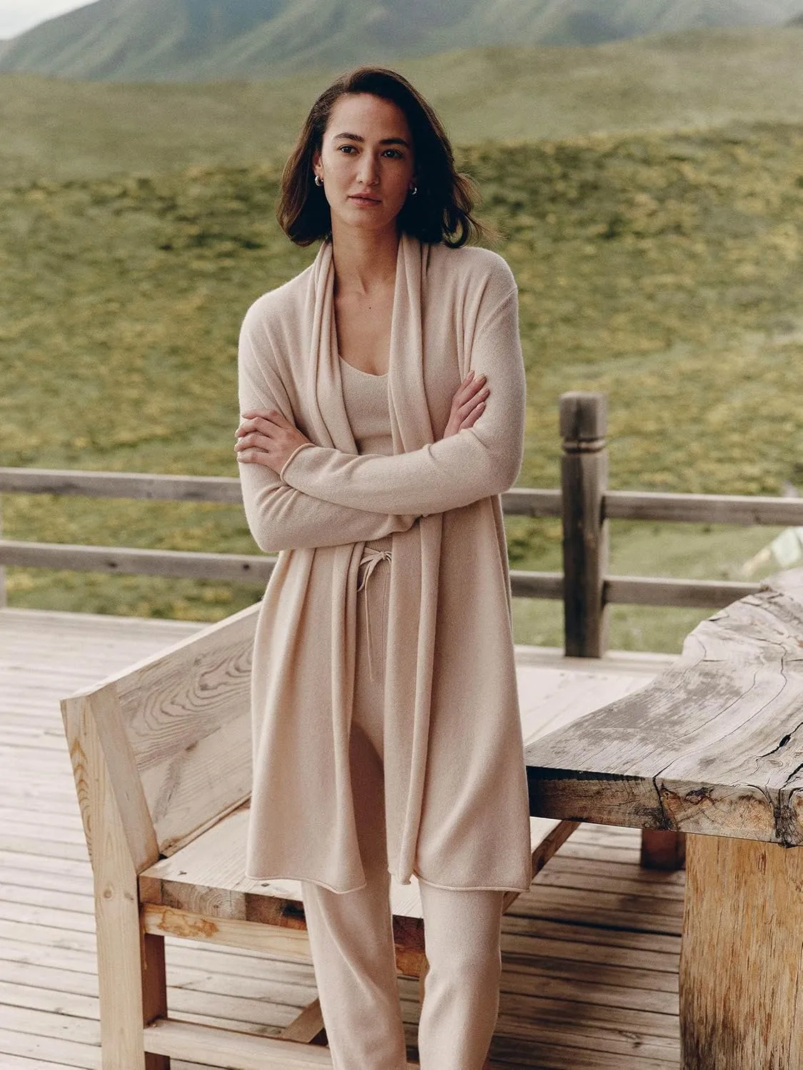 LilySilk 100% Cashmere Cardigan Elegant Pile Collar Open Front Knee Length Outwear for Autumn Women's Loose Fit Loungewear
