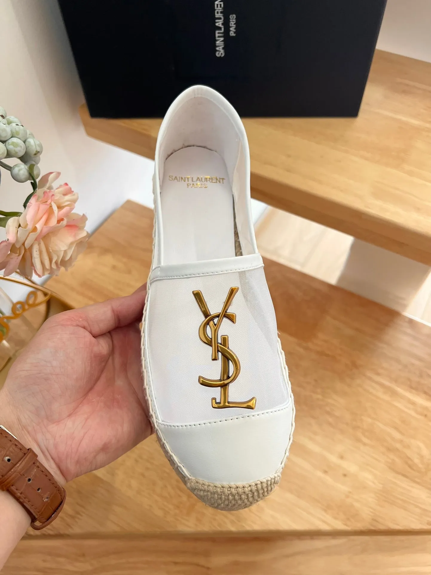 LOGO SLIP AND MESH Durable WHITE SL ON Laurent YVES Wide selection CALFSKIN Saint