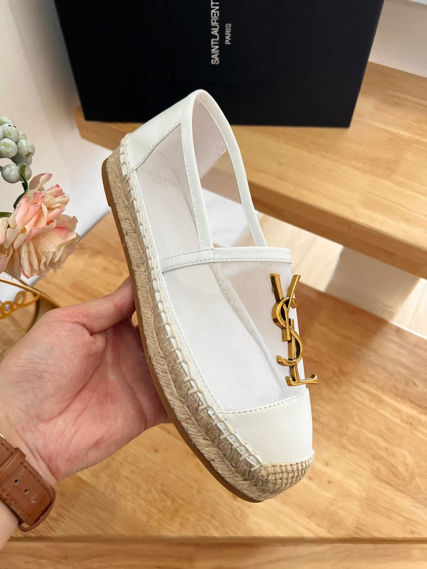 LOGO SLIP AND MESH Durable WHITE SL ON Laurent YVES Wide selection CALFSKIN Saint
