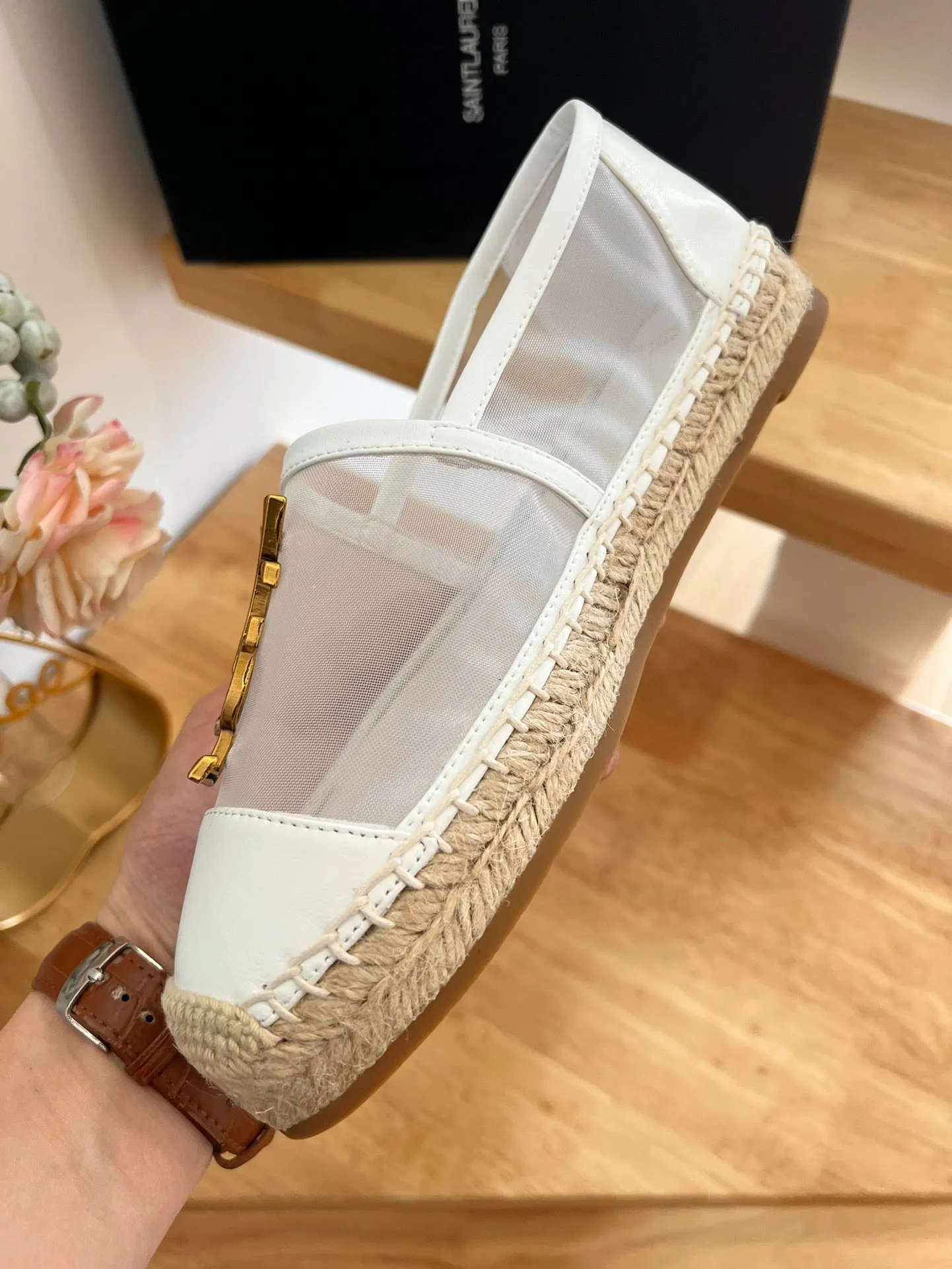 LOGO SLIP AND MESH Durable WHITE SL ON Laurent YVES Wide selection CALFSKIN Saint