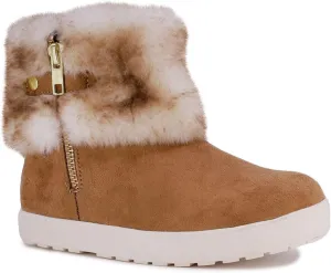 LONDON FOG Girls Elia Street Cold Weather Snow Boots Faux Fur Zip Up Warm Lined Snow Boots For Girls