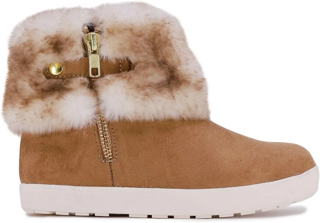 LONDON FOG Girls Elia Street Cold Weather Snow Boots Faux Fur Zip Up Warm Lined Snow Boots For Girls