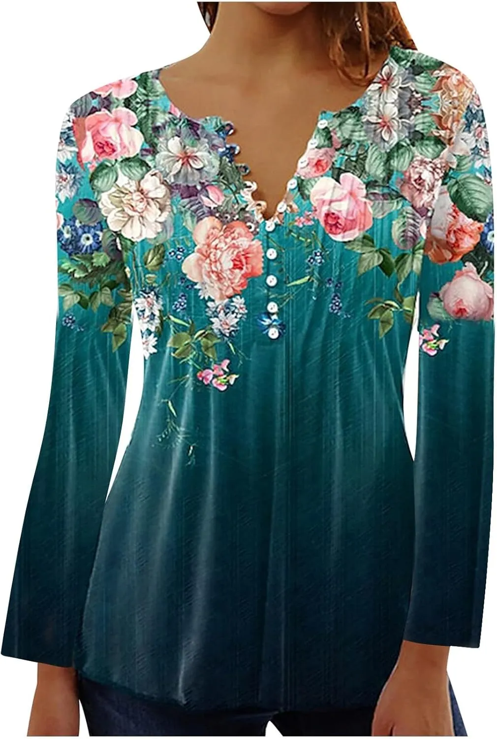Long Sleeve Tunic Tops for Women Trendy 2023 Vintage Floral Print Button Down Shirts Casual Loose Comfy Fall Blouse