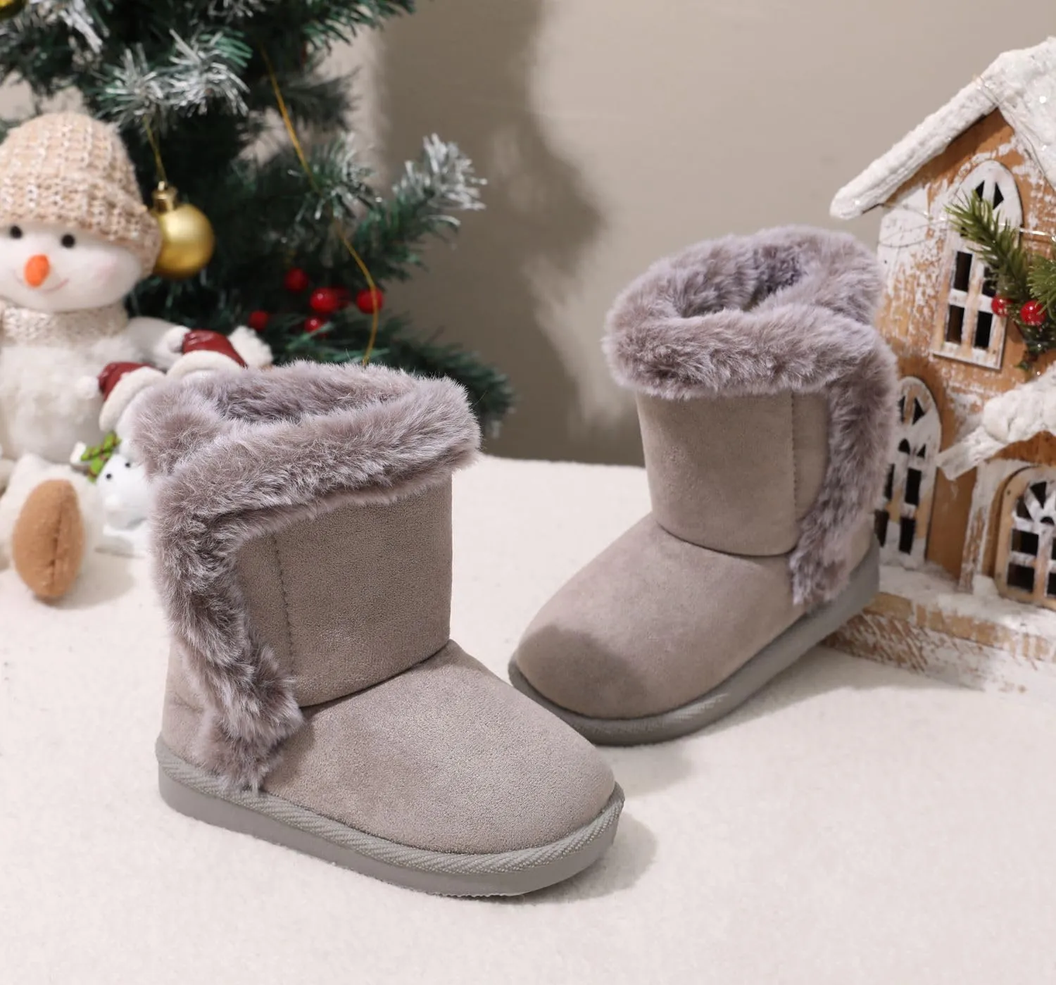 LONSOEN Kids Girls Boys Winter Warm Boots Suede Lightweight Faux Fur Lined Mid Calf Snow Boots for Toddler/Little Kid