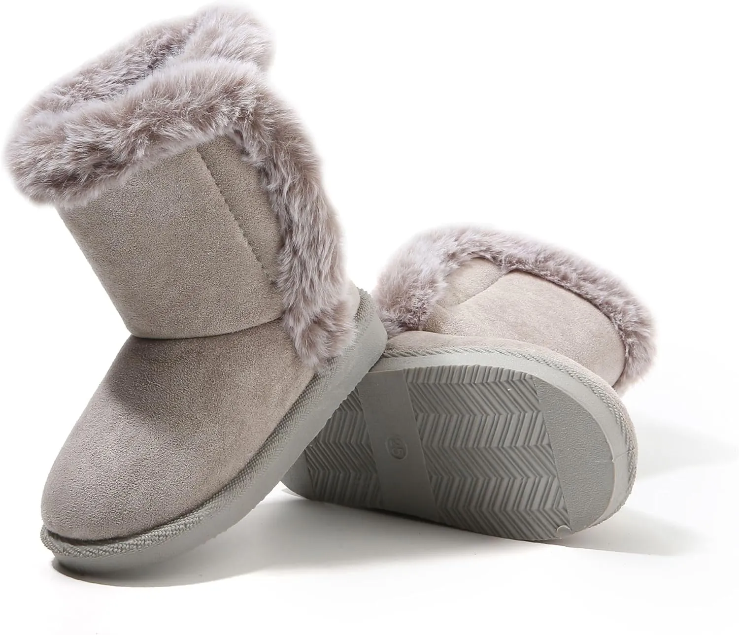 LONSOEN Kids Girls Boys Winter Warm Boots Suede Lightweight Faux Fur Lined Mid Calf Snow Boots for Toddler/Little Kid