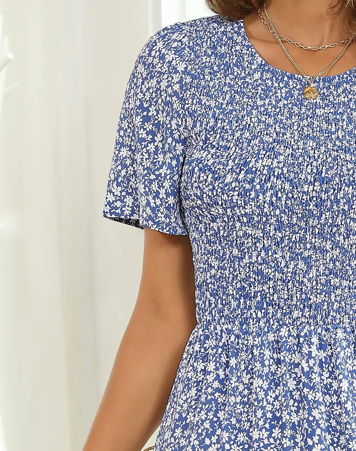 Maggeer Womens 2025 Spring Summer Smocked Wedding Guest Maxi Dress Casual Short Sleeve Floral Boho Flowy Long Dress