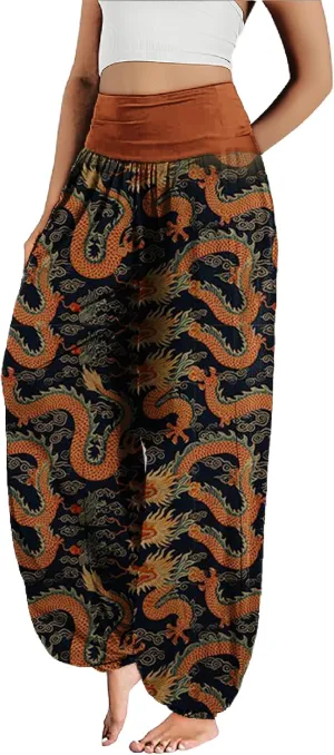 MARSVOVO Harem Pants Women Novelty Print Art Style Wide Leg Plus Size High Weist Flowy Japanese Pants