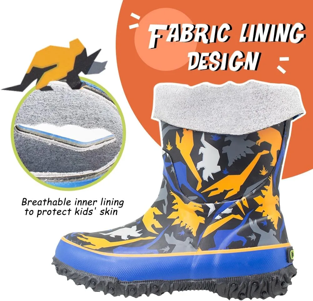 MCIKCC Toddler Boys Rain Boots - Cartoon Waterproof Rubber Boots with Non-Slip Soles | Easy Pull-On Design for Kids breathable toddler rain footwear