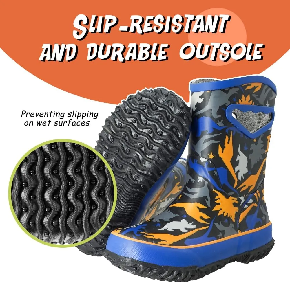 MCIKCC Toddler Boys Rain Boots - Cartoon Waterproof Rubber Boots with Non-Slip Soles | Easy Pull-On Design for Kids breathable toddler rain footwear