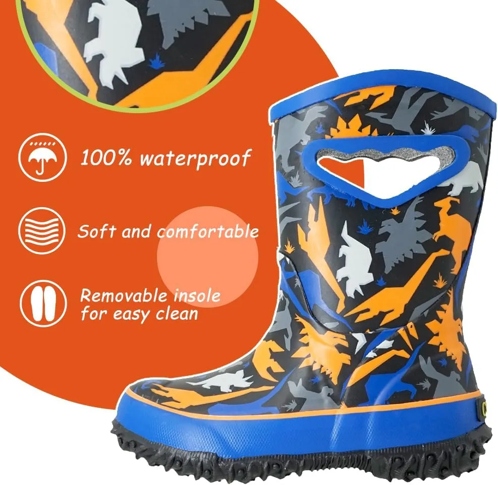MCIKCC Toddler Boys Rain Boots - Cartoon Waterproof Rubber Boots with Non-Slip Soles | Easy Pull-On Design for Kids breathable toddler rain footwear
