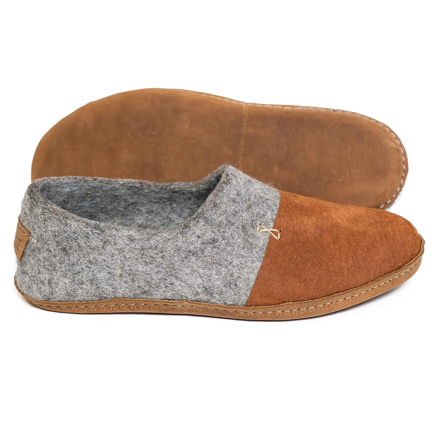 Men's Boiled Wool House Slippers with Natural Edge Suede Toe Caps