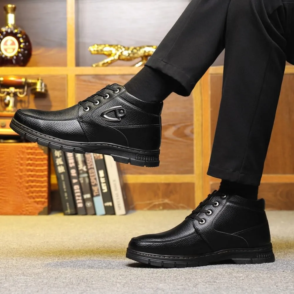 Men's Casual Dress Boots, Warm Thick Sole Lace-up Snow Boots for Men, PU Lining & Sheepskin Suede, Winter Boots for Business & Daily Wear, Trendy Mid-calf Boots for Men