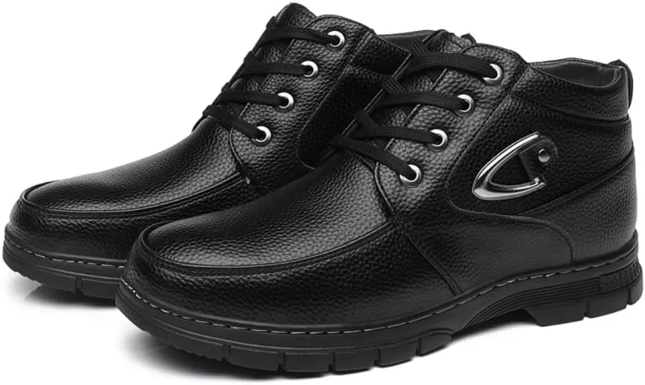 Men's Casual Dress Boots, Warm Thick Sole Lace-up Snow Boots for Men, PU Lining & Sheepskin Suede, Winter Boots for Business & Daily Wear, Trendy Mid-calf Boots for Men