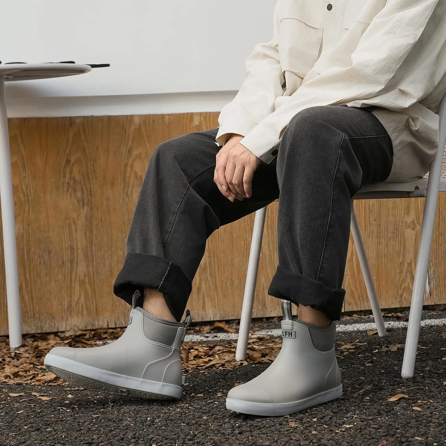 Men's Deck Boots Waterproof Fishing Rain Boots, Anti-Slip Rubber Boots Ankle Booties, High-Performance Footwear Chelsea Boots for Gardening Boating Camping Sailing