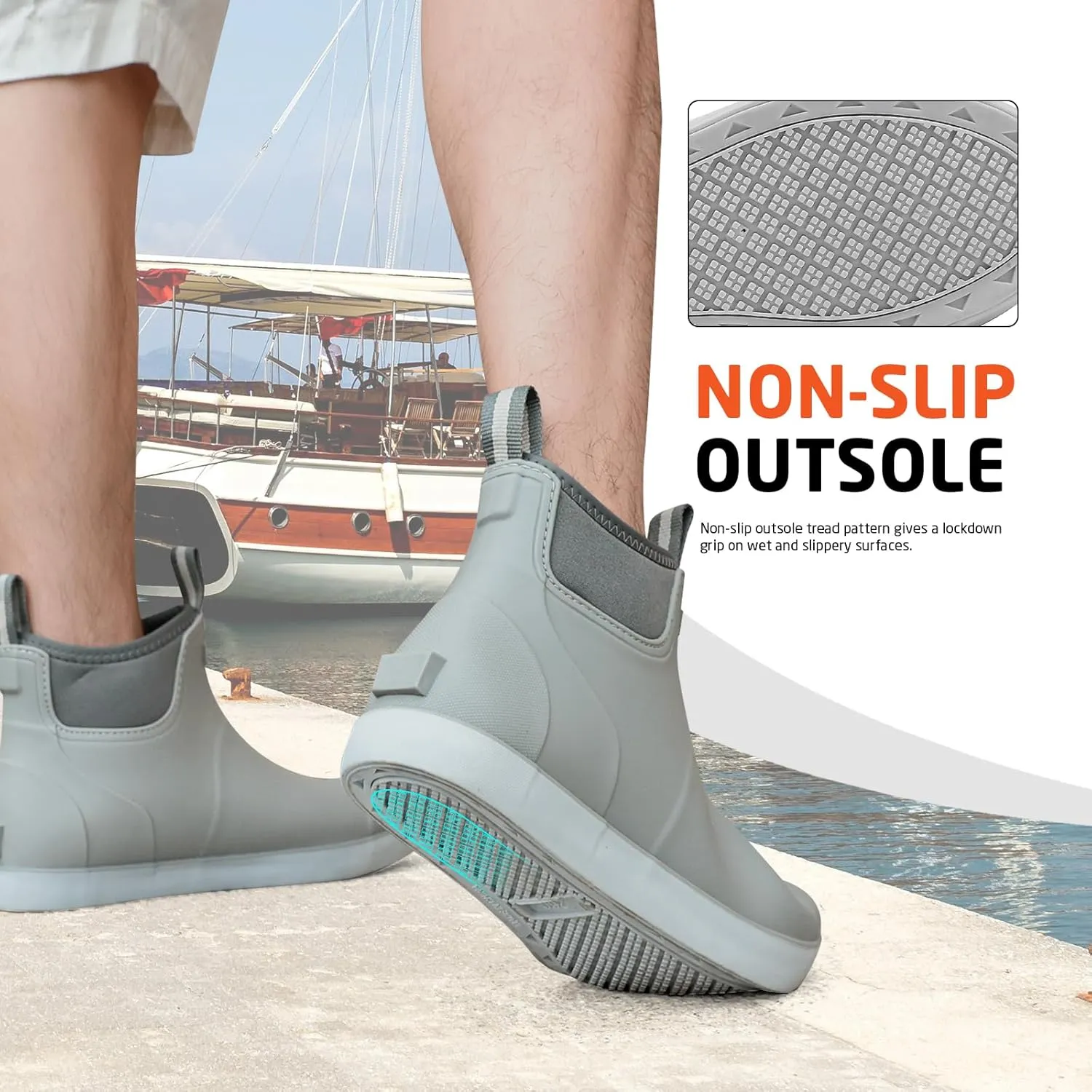 Men's Deck Boots Waterproof Fishing Rain Boots, Anti-Slip Rubber Boots Ankle Booties, High-Performance Footwear Chelsea Boots for Gardening Boating Camping Sailing
