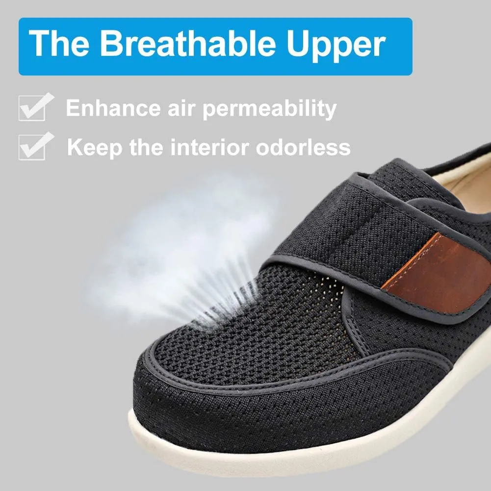 Mens Diabetic Edema Shoes Lightweight Walking Mesh Breathable Wide Sneakers Strap Adjustable Easy On and Off for Elderly, Swollen Feet, Plantar Fasciitis
