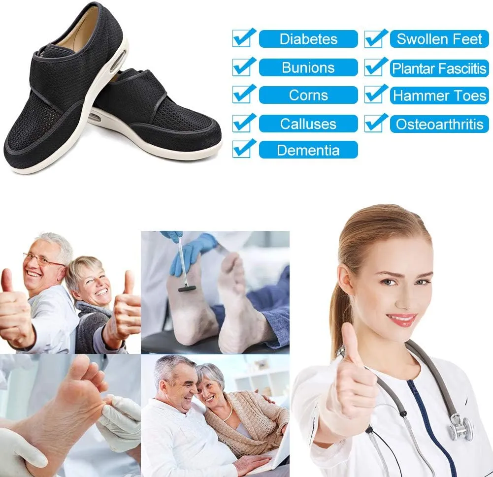 Mens Diabetic Edema Shoes Lightweight Walking Mesh Breathable Wide Sneakers Strap Adjustable Easy On and Off for Elderly, Swollen Feet, Plantar Fasciitis
