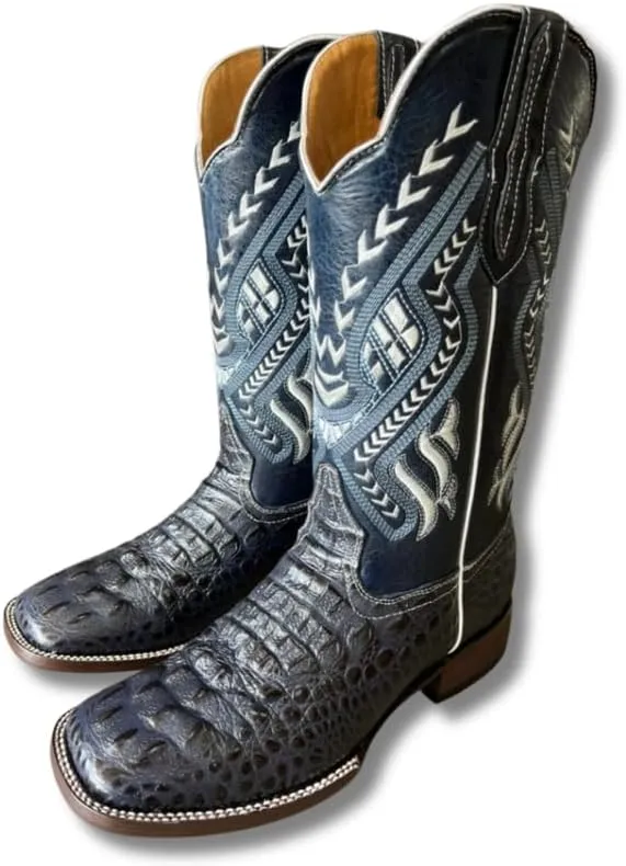 Men's Exotic Pattern Western Cowboy Slip-On Square Toe Boots in Leather-Alex Series Snake, Caiman & Ostrich Styling bota de vaquero para hombre