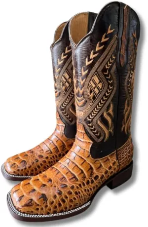 Men's Exotic Pattern Western Cowboy Slip-On Square Toe Boots in Leather-Alex Series Snake, Caiman & Ostrich Styling bota de vaquero para hombre