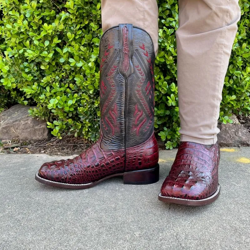 Men's Exotic Pattern Western Cowboy Slip-On Square Toe Boots in Leather-Alex Series Snake, Caiman & Ostrich Styling bota de vaquero para hombre